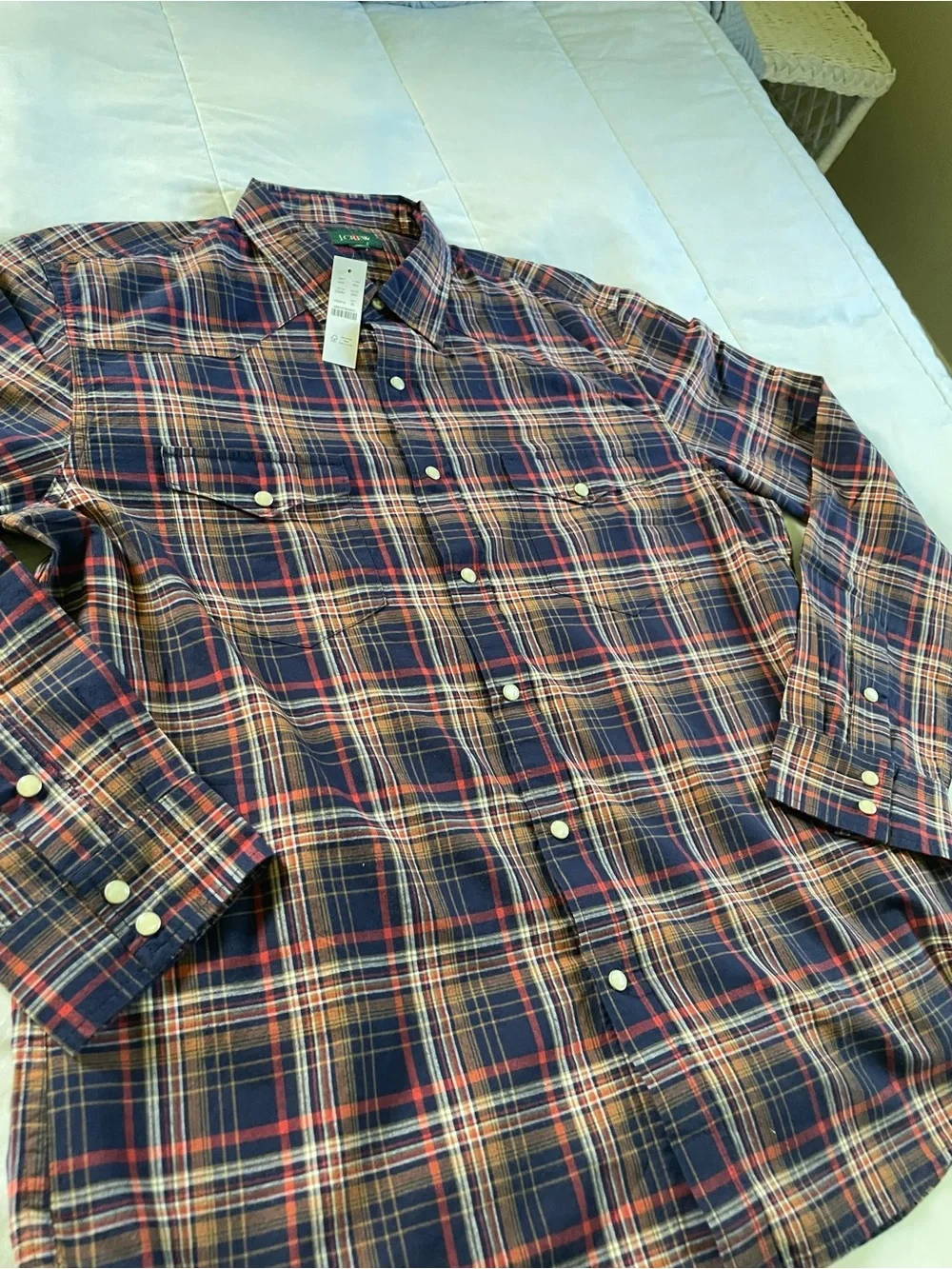 J. Crew Navy, Red & Cream Plaid Button-Down Shirt